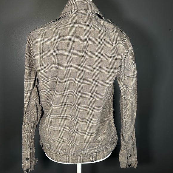 Michael Stars Plaid Moto Grey Denim Jacket Size 2 - Picture 4 of 9